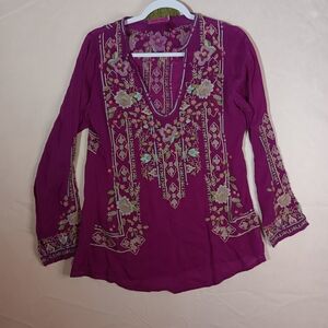 🐞Johnny Was Purple Embroidered Long Sleeve Tunic